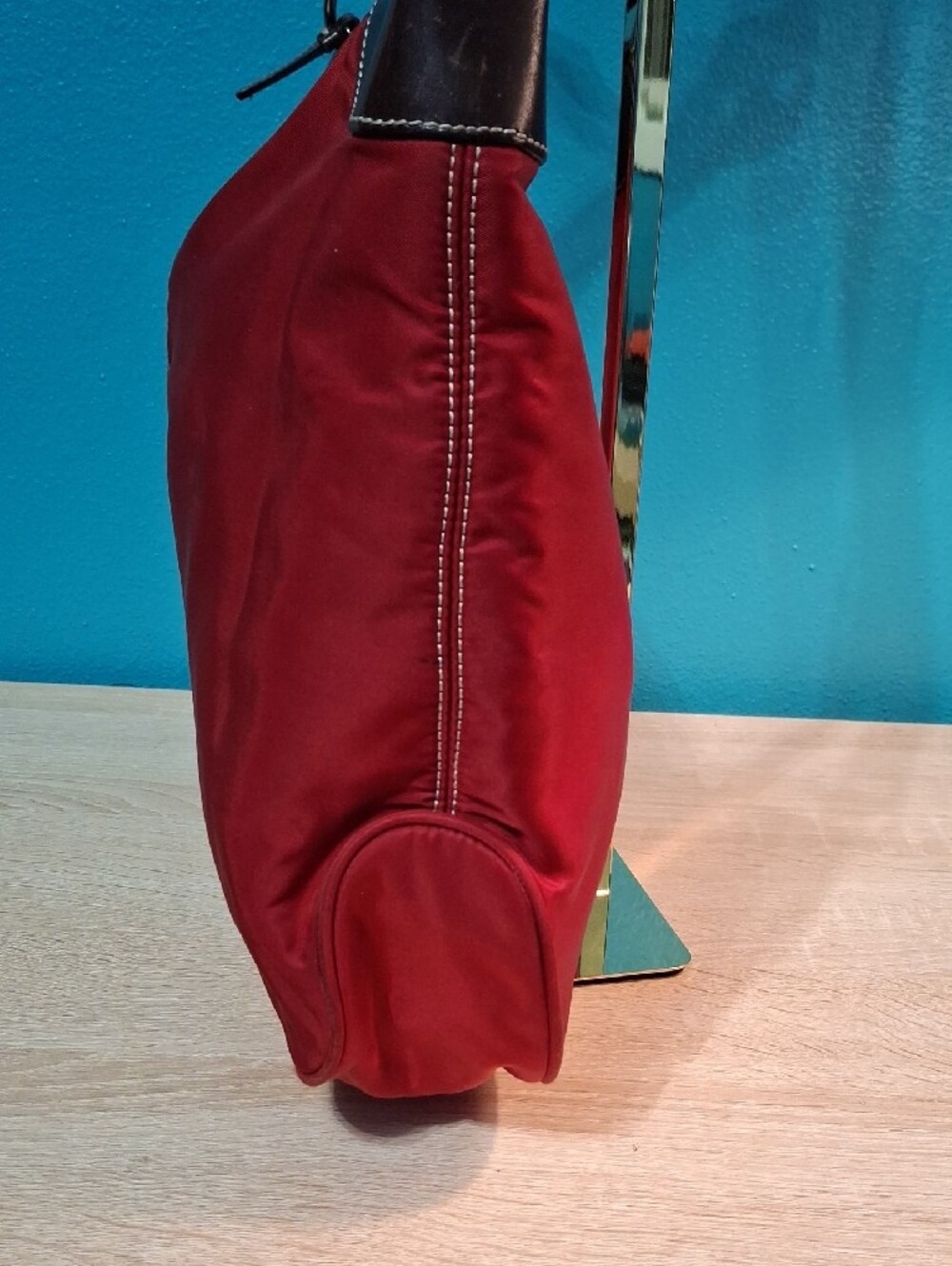 Dooney & Bourke Wayfarer Red Nylon Hobo Shoulder Bag with Brown Trim - Picture 4 of 15